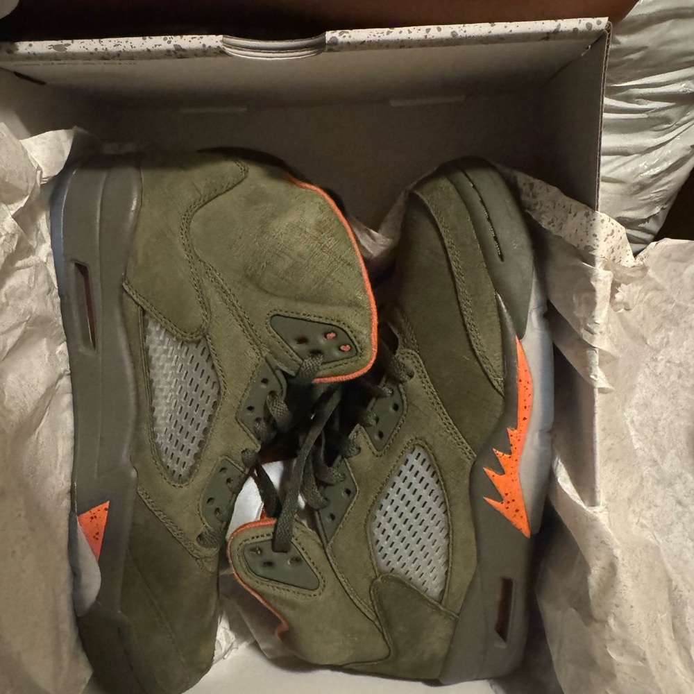 Jordan Green and Orange Sneakers with Reflective Tongue